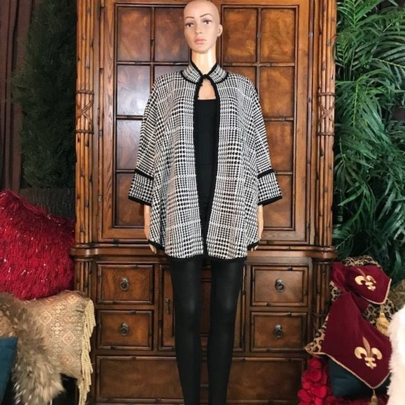 NWOT Kasper Wool Blend Tipped Houndstooth Plaid Mandarin Collar Cape - Picture 3 of 12